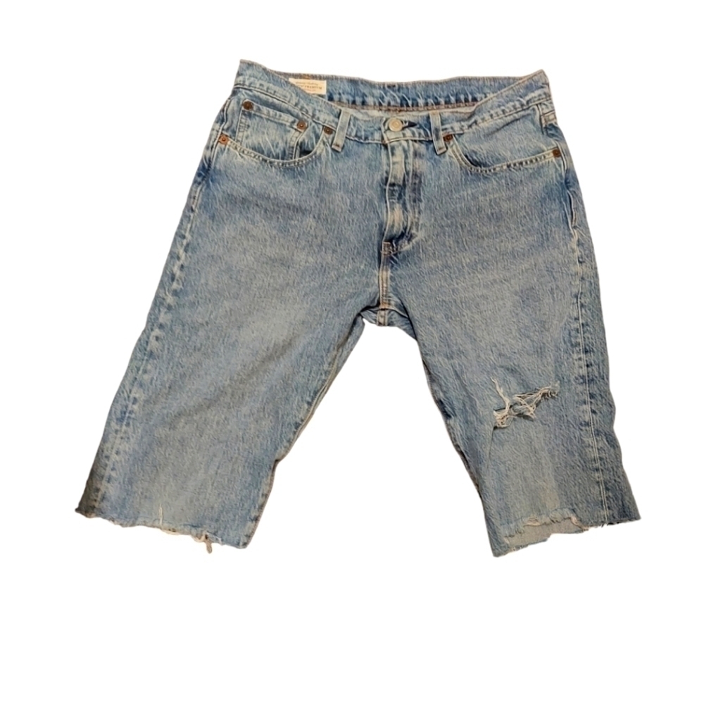 LEVI'S Premium Big E 502 30 x 32 Distressed Blue Jean Denim Shorts EUC Cutoffs